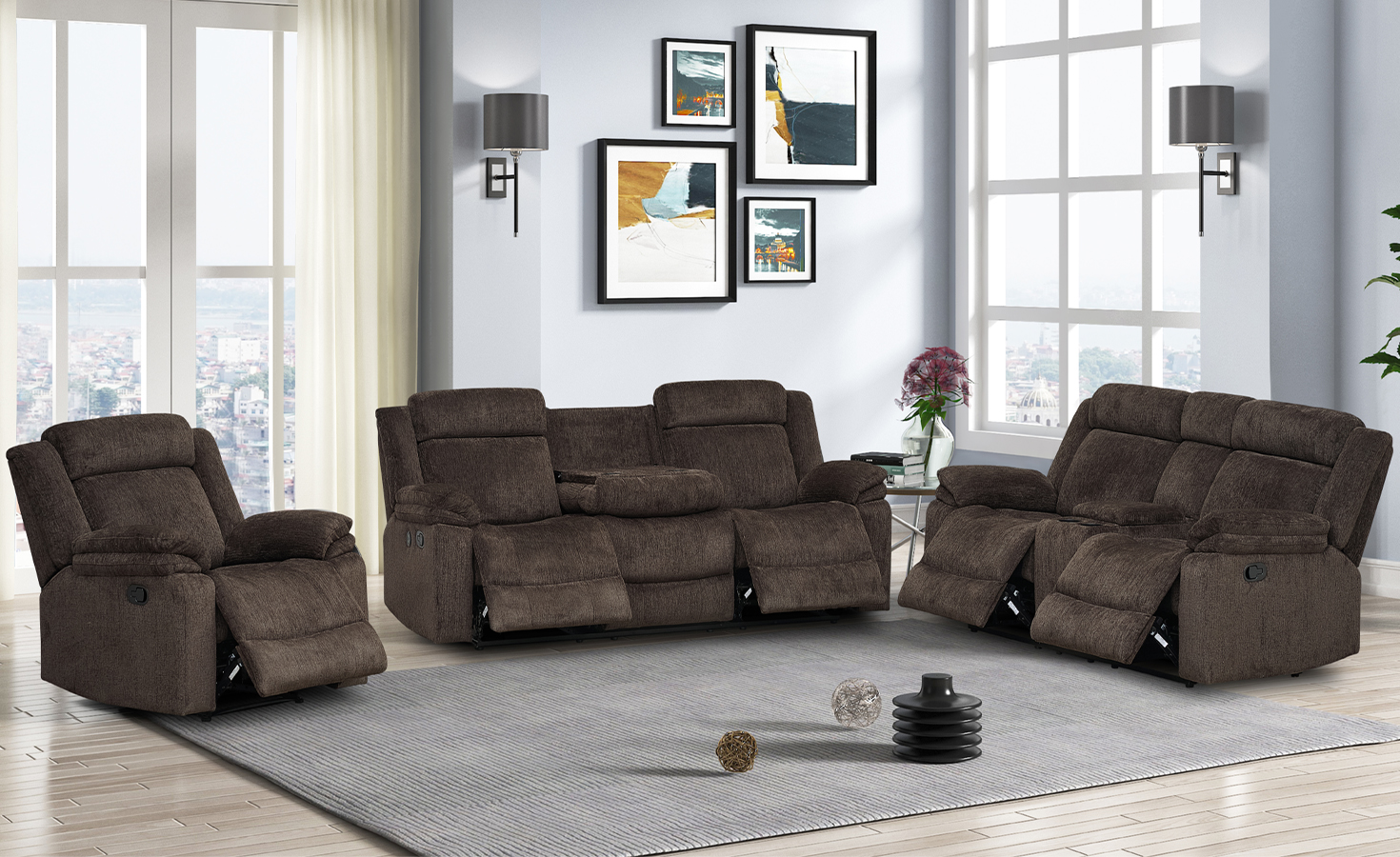 HILTON 6/7 SEATER RECLINER SOFA SET - BROWN