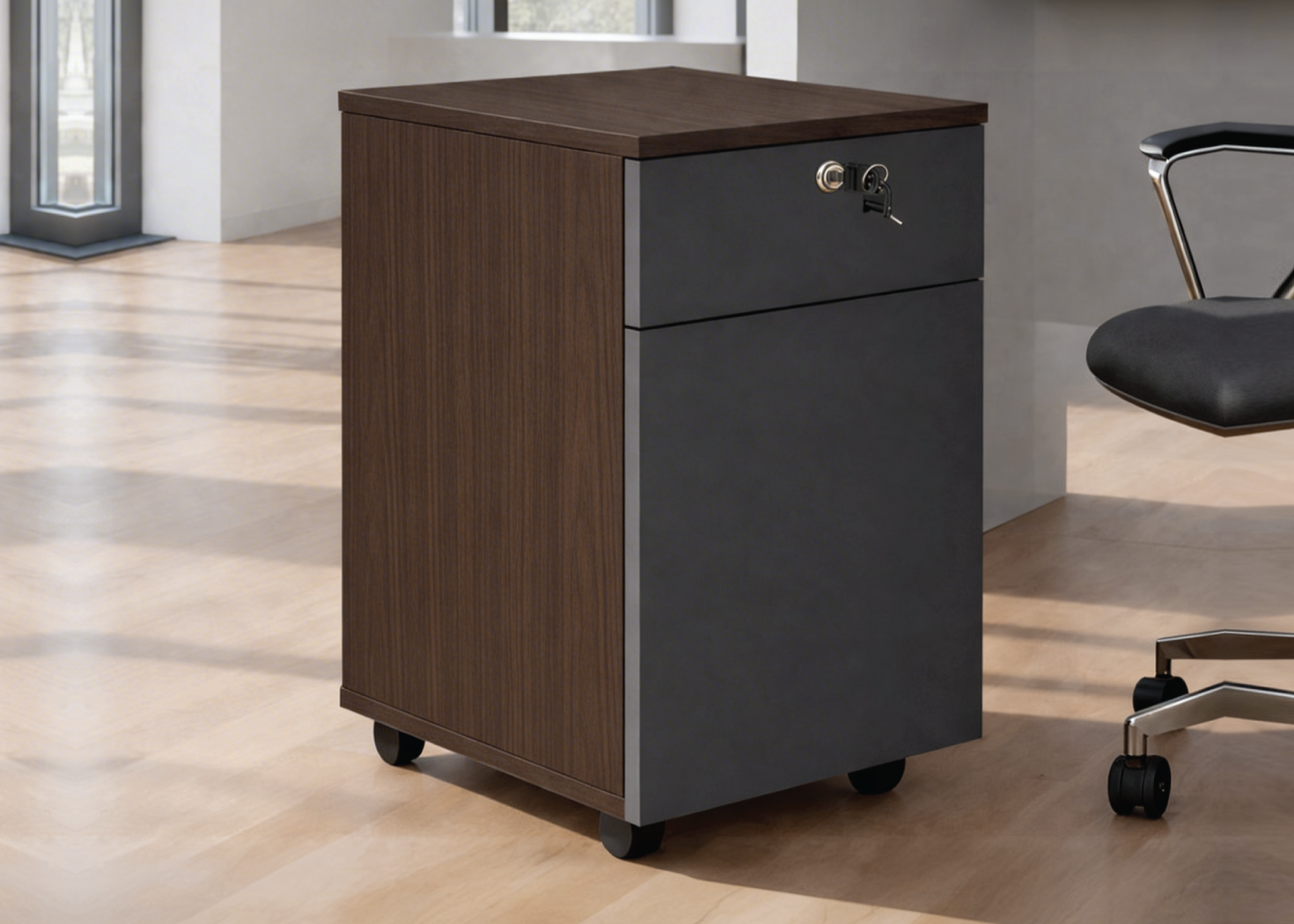 MOBILE PEDESTAL- BROWN OAK/DARK GREY (DG 9134)