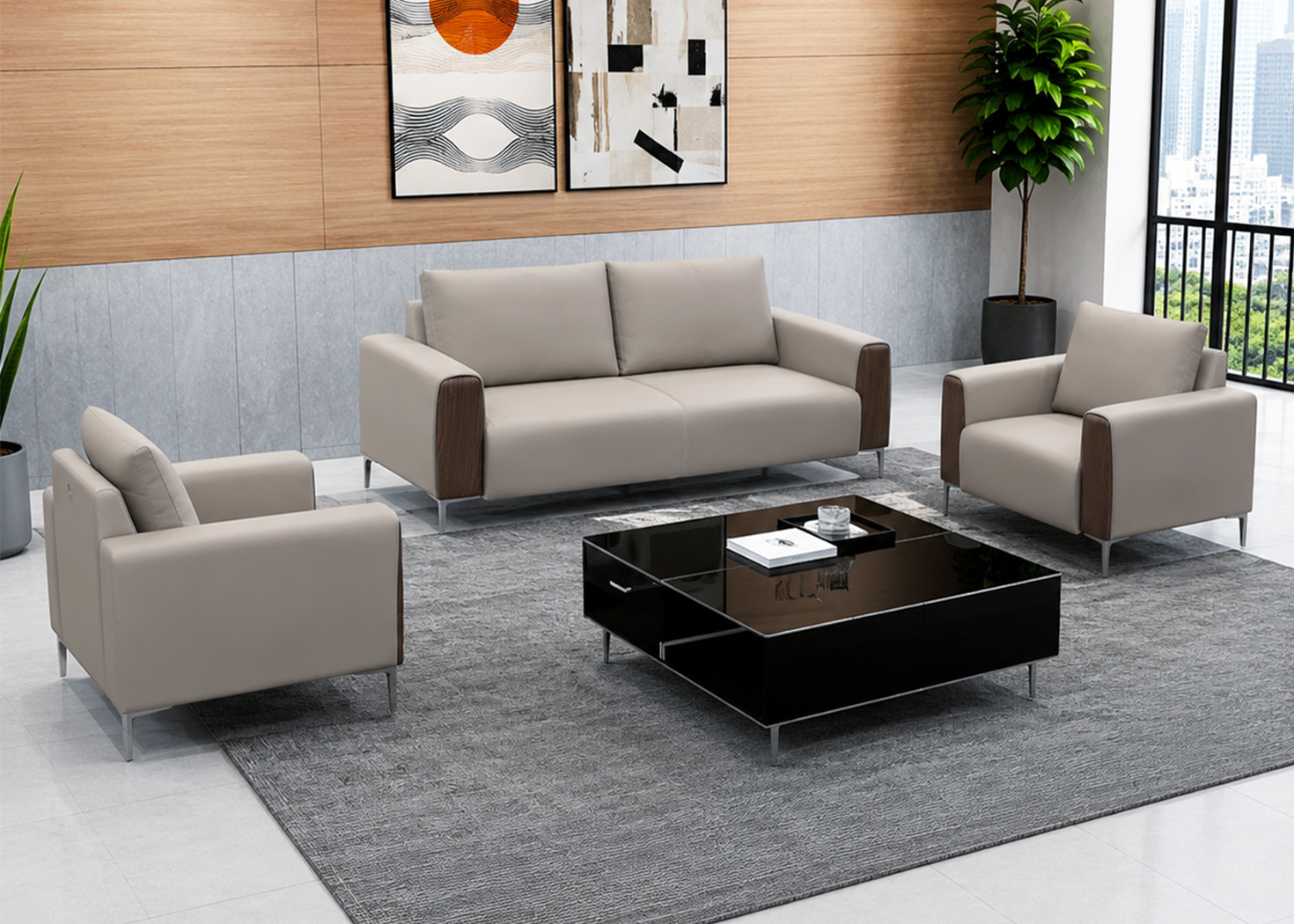 KANSAS 5 SEATER OFFICE SOFA SET-BEIGE