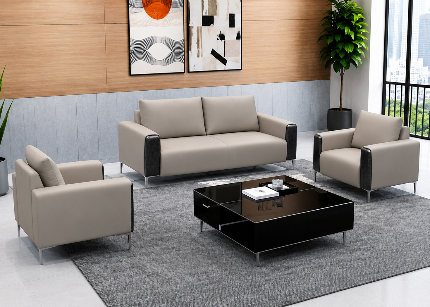 KANSAS 5 SEATER OFFICE SOFA SET-BEIGE