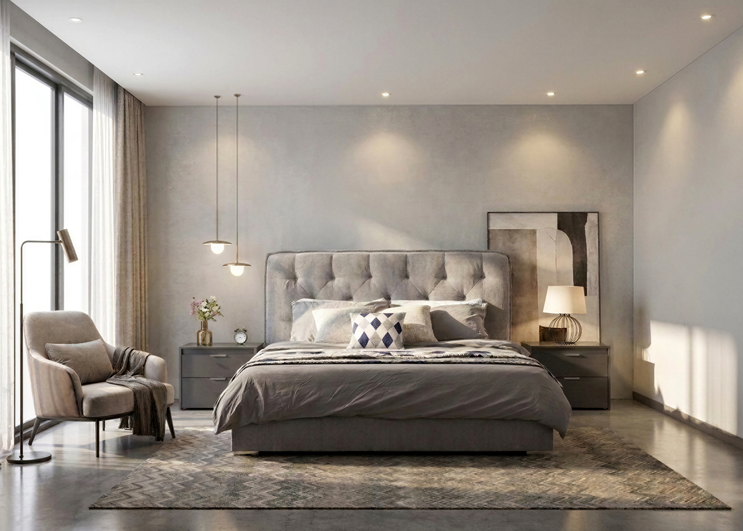 KING SIZE FABRIC BED- LIGHT GREY (JL-01051-875)