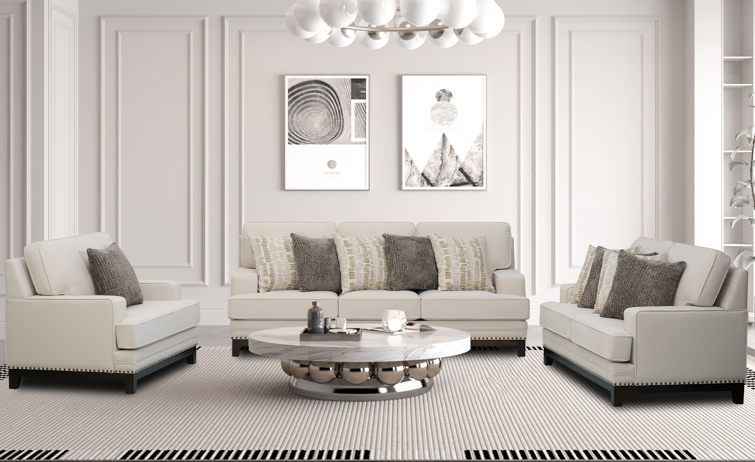 MARISA 6 SEATER FABRIC SOFA-CREAM
