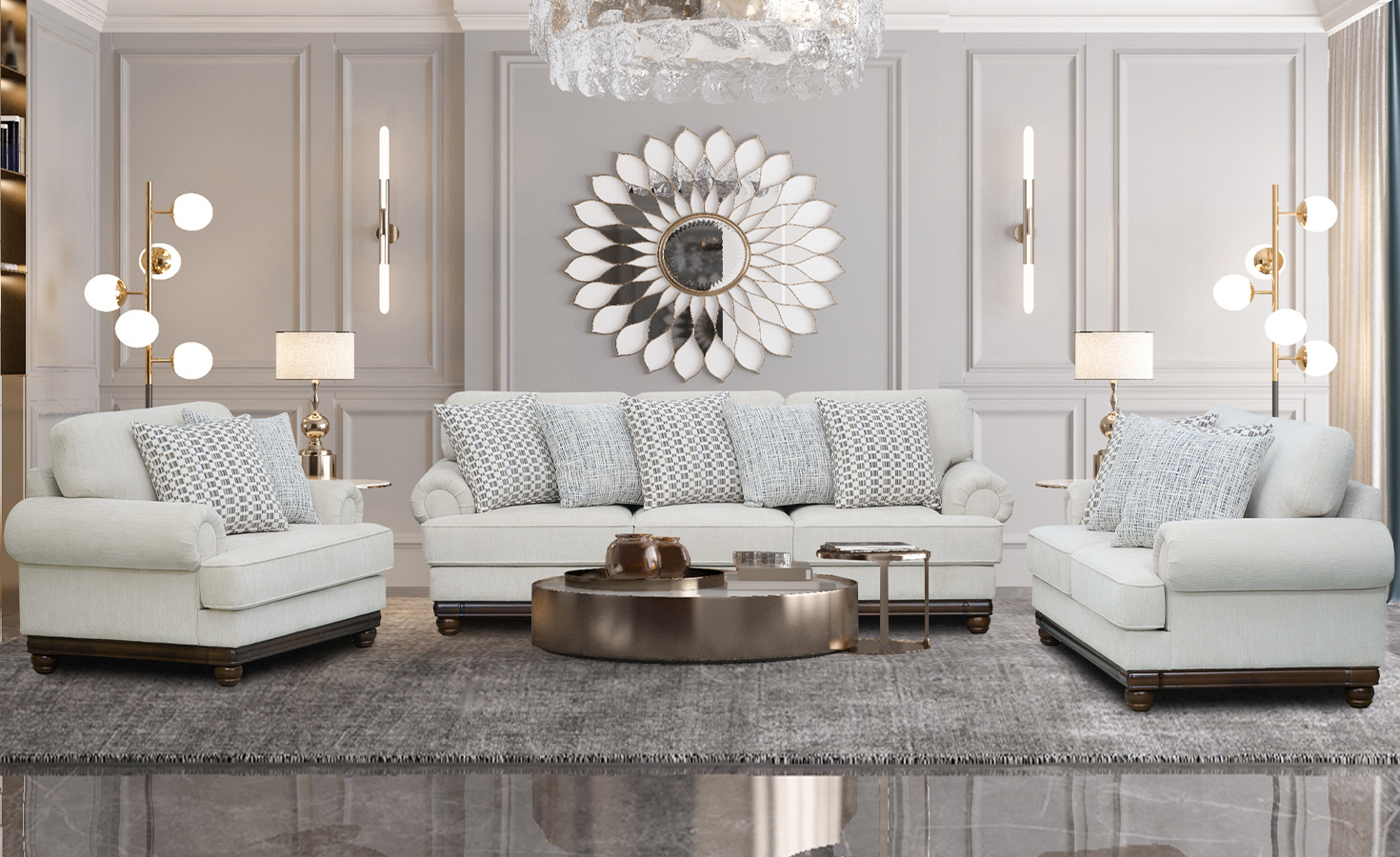 MARRAKESH 7 SEATER FABRIC SOFA- LIGHT GREY