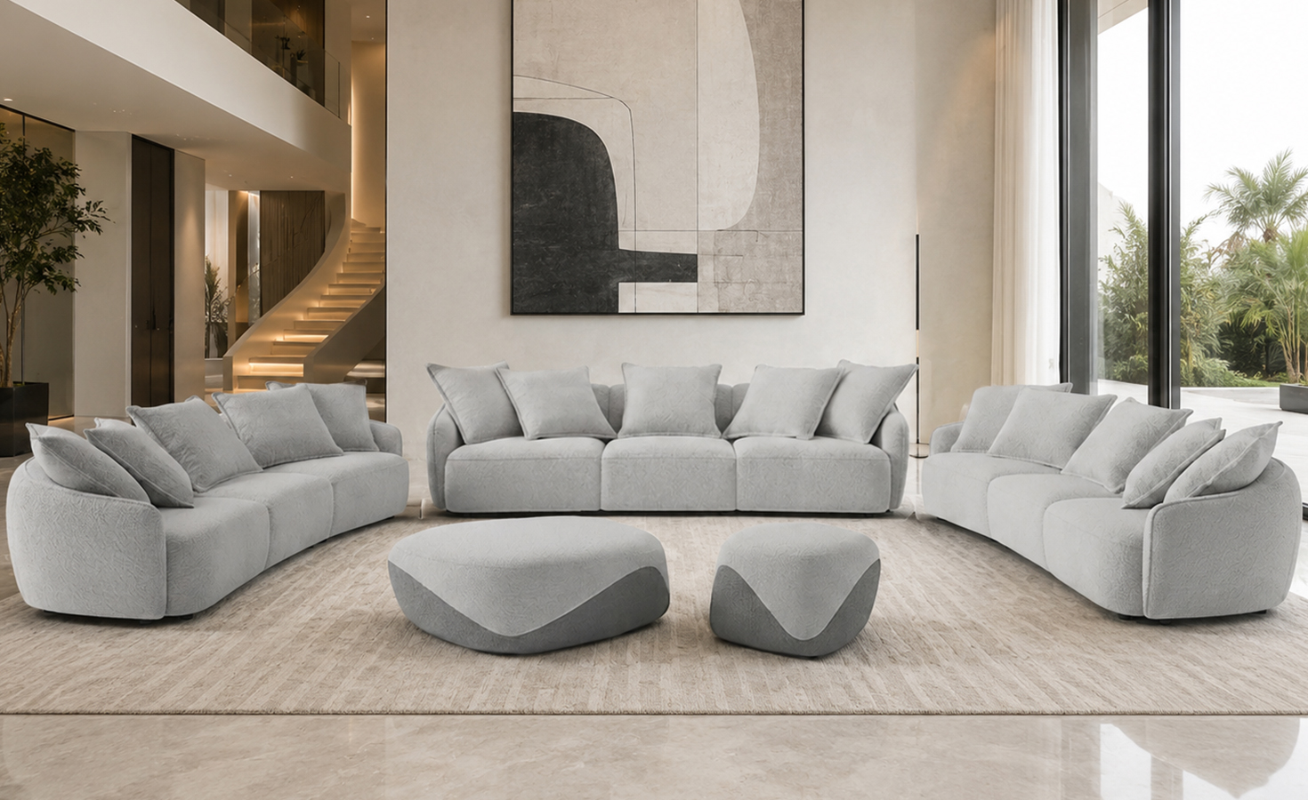 MARTIAN 9 SEATER FABRIC SOFA (3+3+3+2 OTTOMANS)