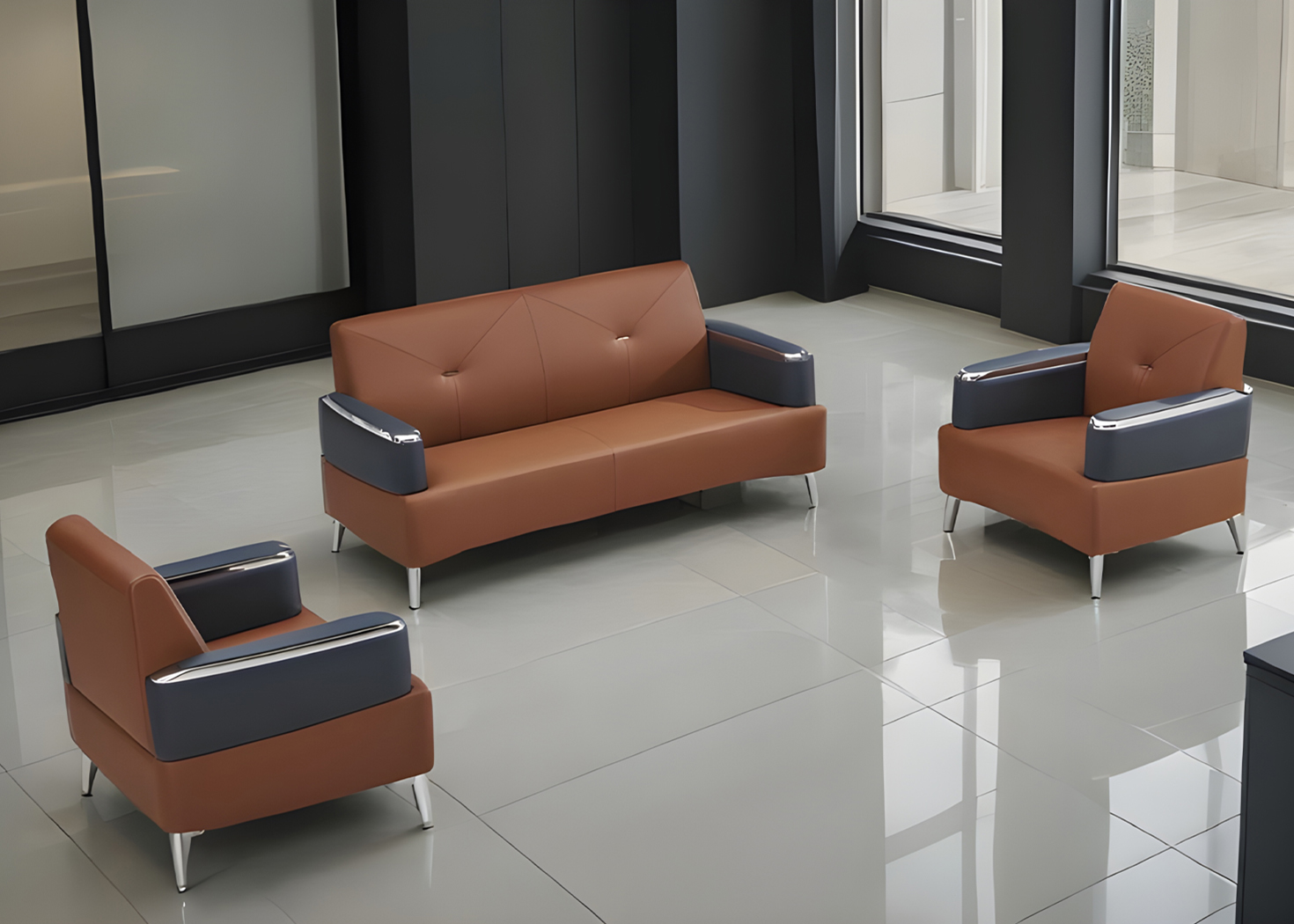 MICHIGAN OFFICE SOFA 5 SEATER- BROWN & GREY