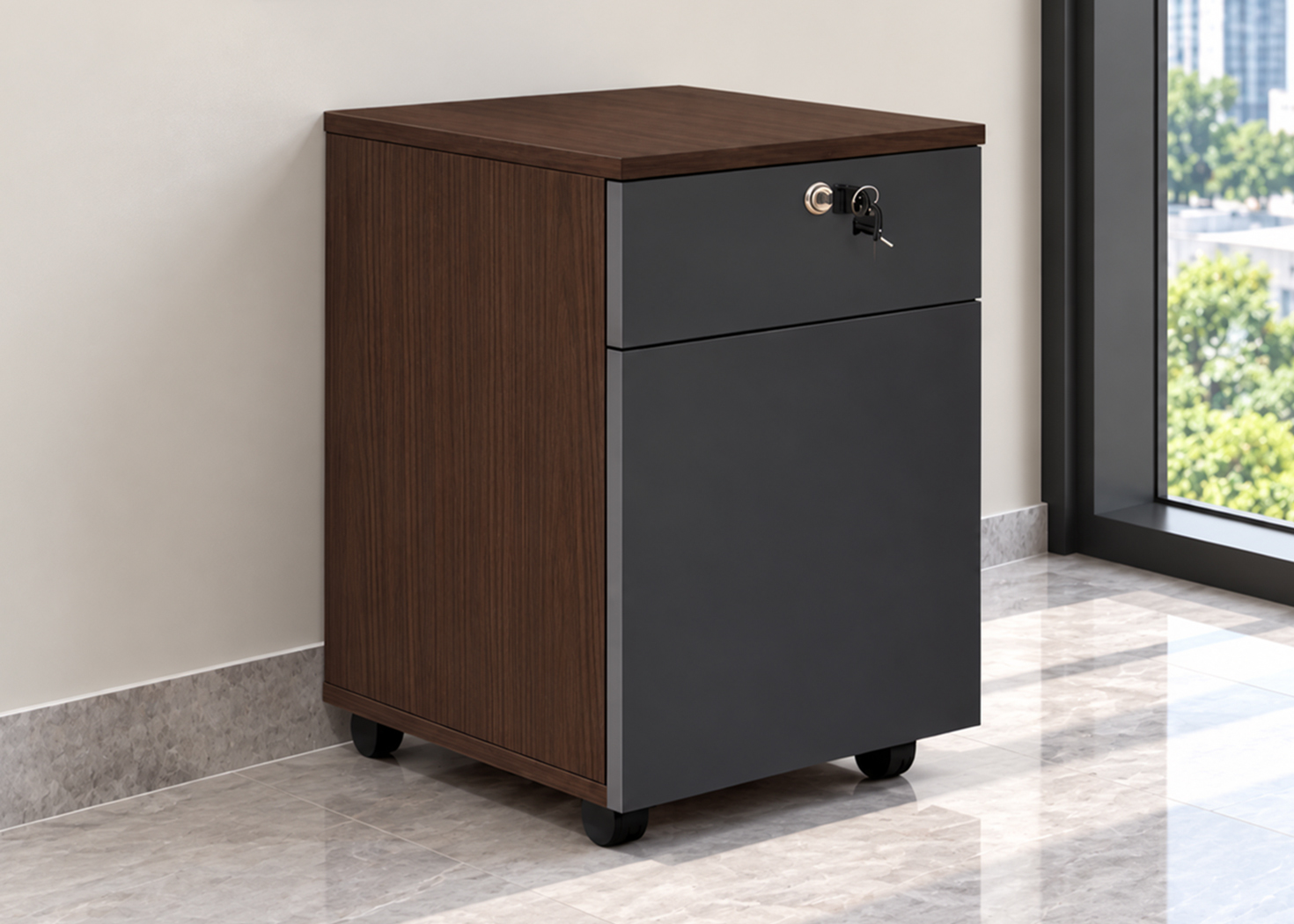 MOBILE PEDESTAL- BROWN OAK/DARK GREY (DG 9134)