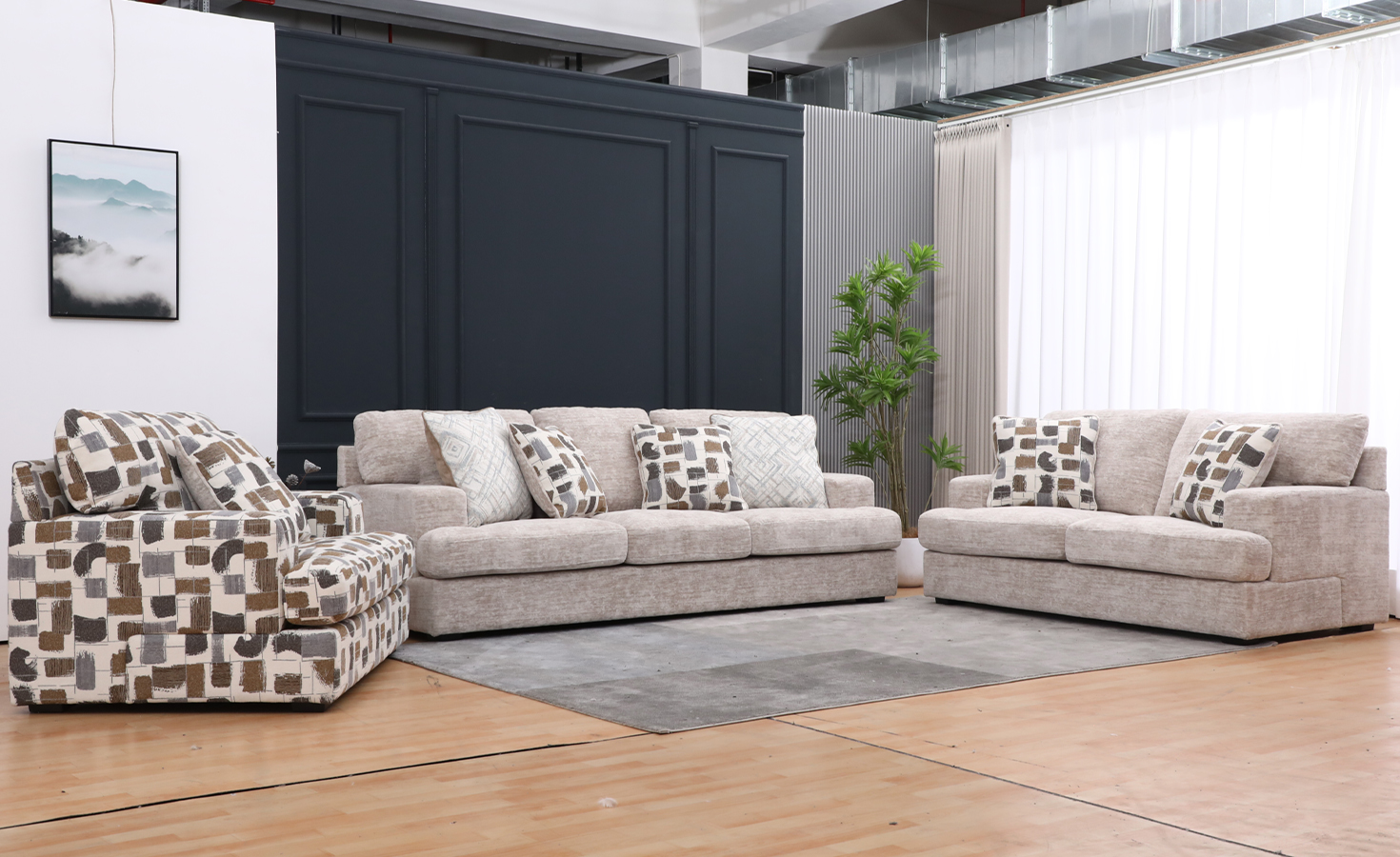 MONACO 6/7 SEATER FABRIC SOFA-BUFF/CREAM