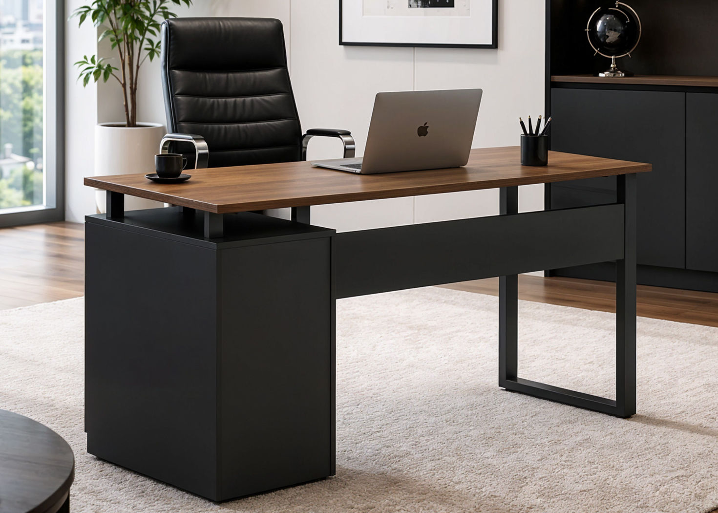 OFFICE DESK- BROWN OAK/BLACK (DG-3818)
