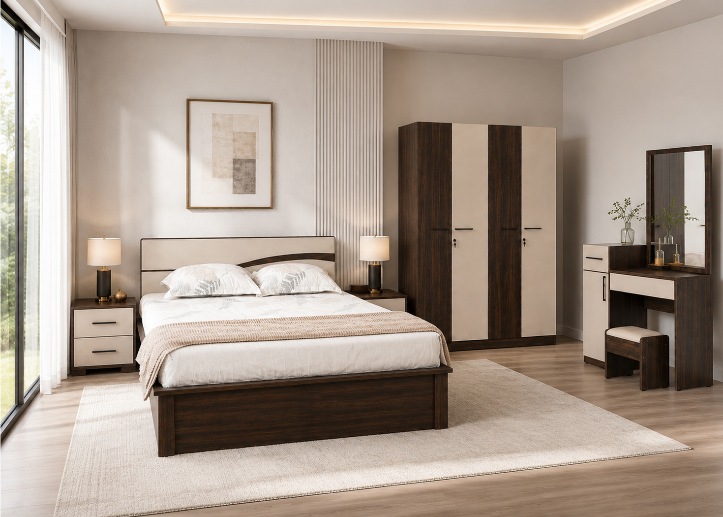 Oriana King Size Storage Bed- Brown/Khaki (BS 159B)