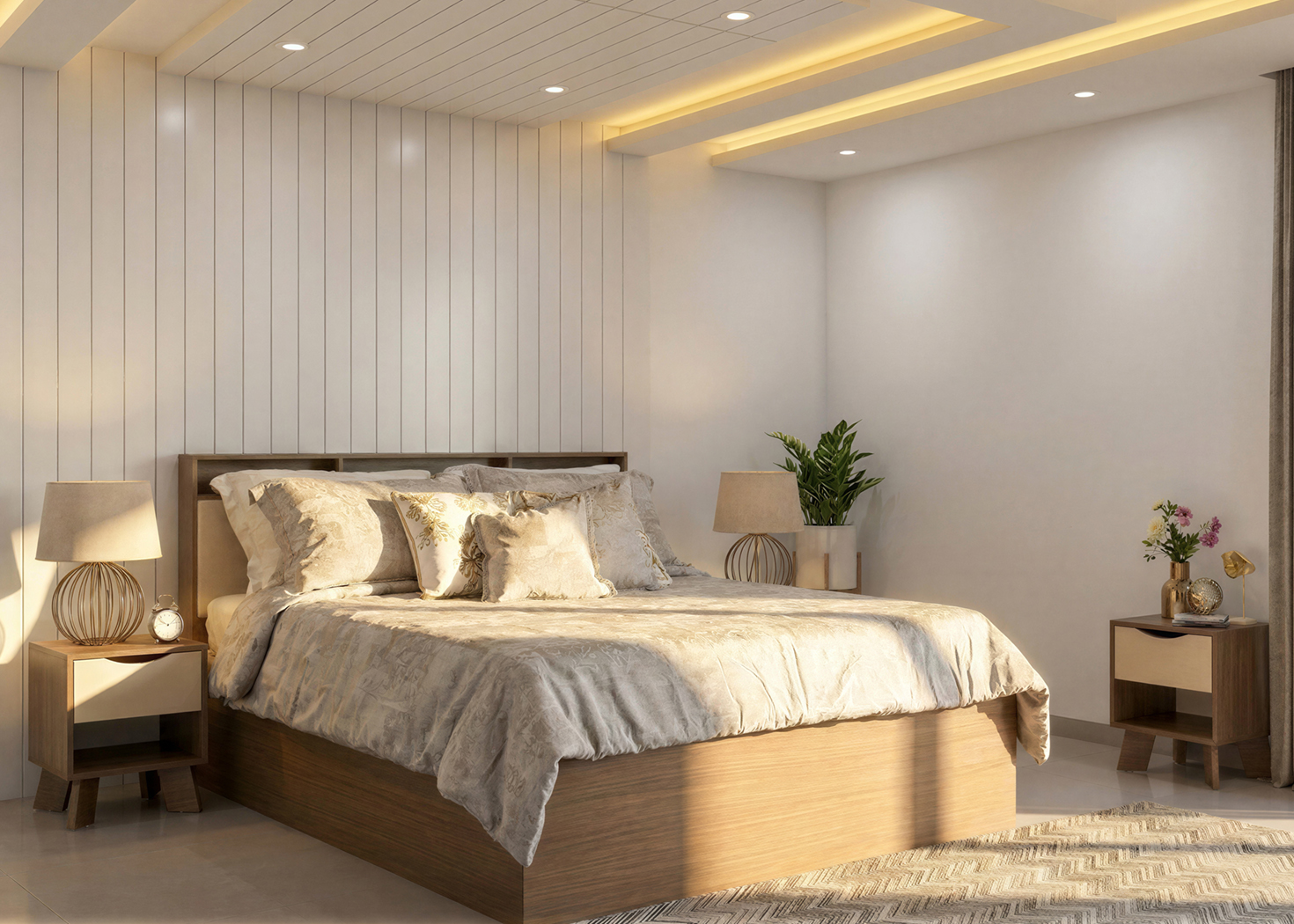 QUEEN SIZE BED WITH 4 DRAWER STORAGE -WALNUT(JL-01070)