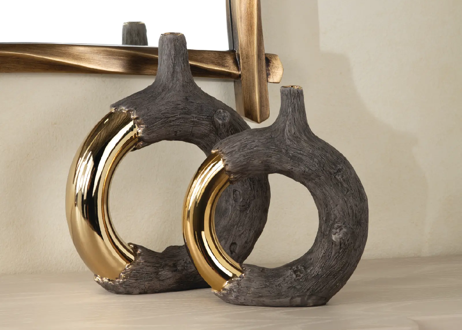 RENAULT CERAMIC VASES 2PC SET-BRONZE & GOLD (CVVSA1142)