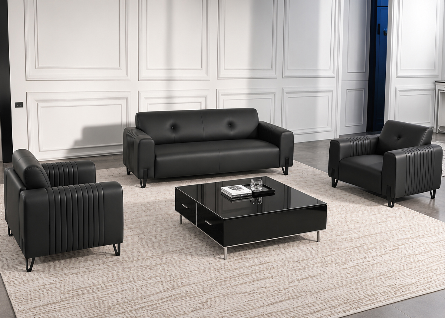 ROYAL EXECUTIVE OFFICE SOFA (3+1+1)- BLACK