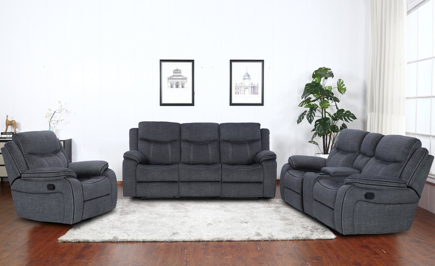 Rexton 6 Seater Recliner Sofa - Dark Grey