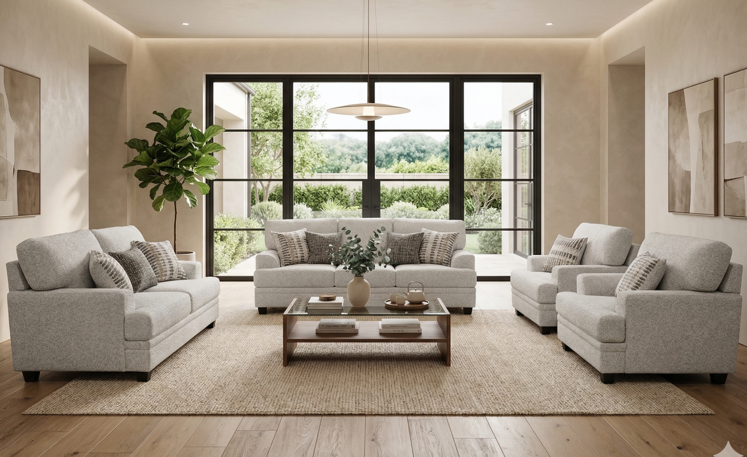 CHICAGO 6 SEATER FABRIC SOFA - CAPPUCINO