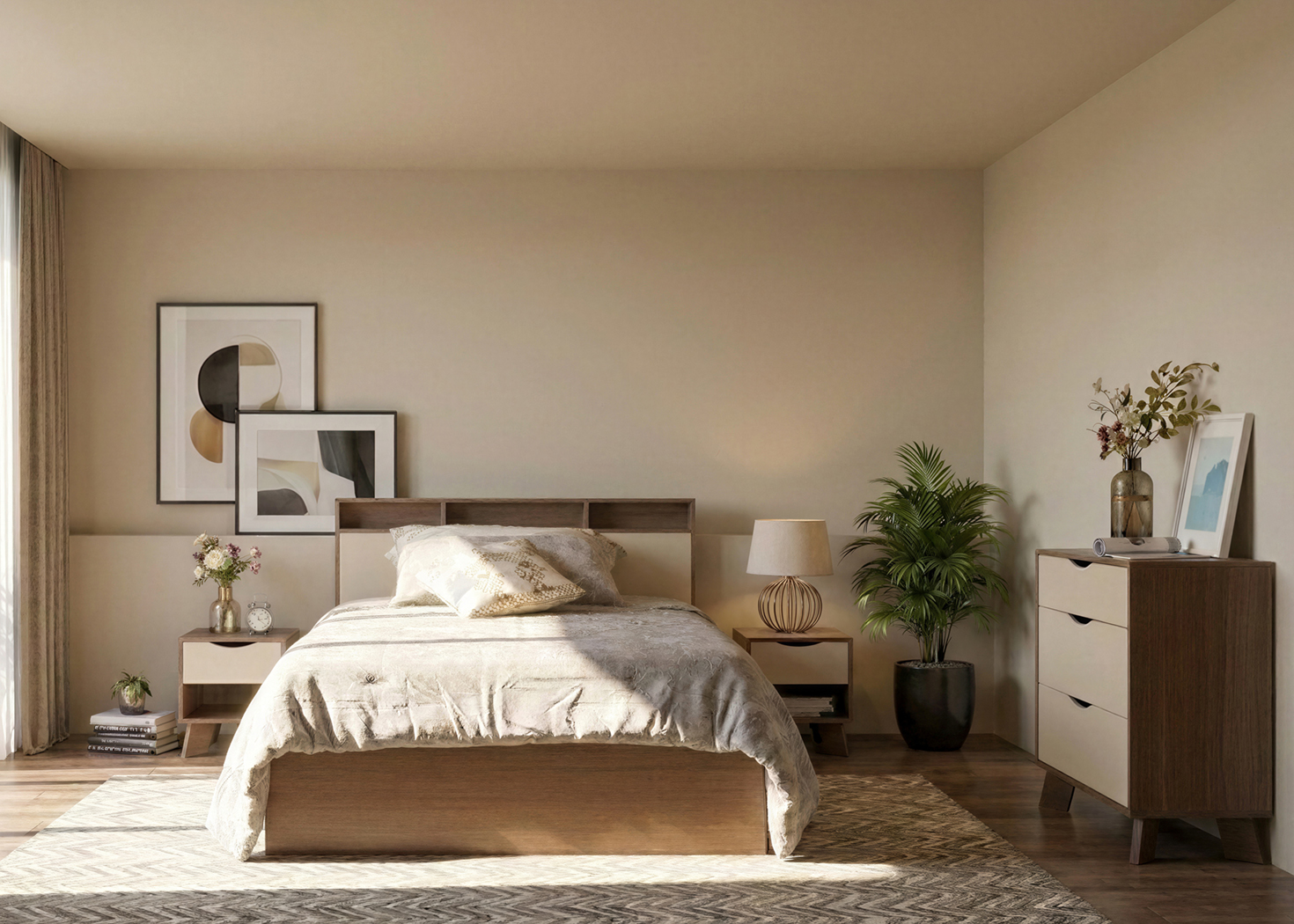 SINGLE BED WITH 2 DRAWER STORAGE- WALNUT (JL-01070)