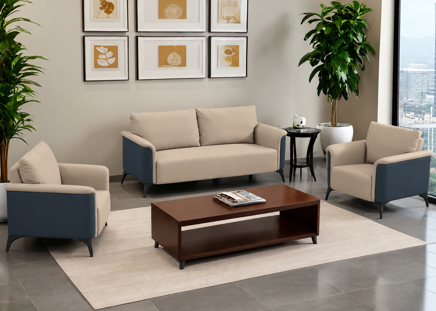 VAMOS 5 SEATER OFFICE SOFA SET-BEIGE/BLUE