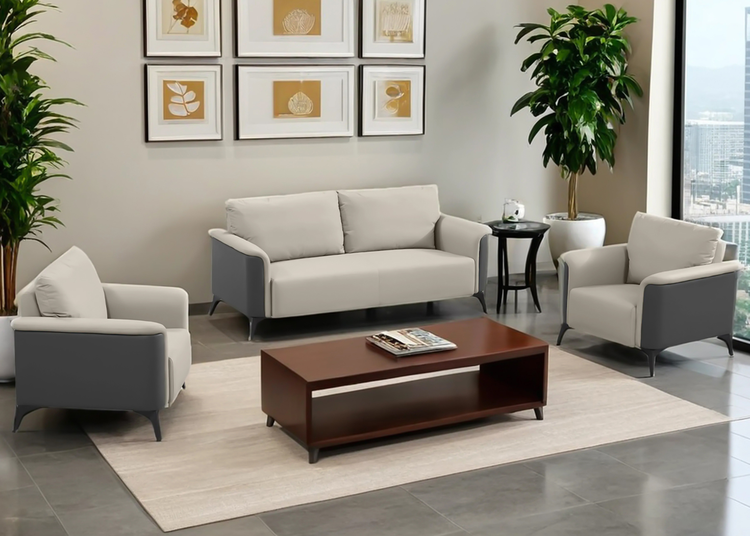 VAMOS 5 SEATER OFFICE SOFA SET-BEIGE/BLUE