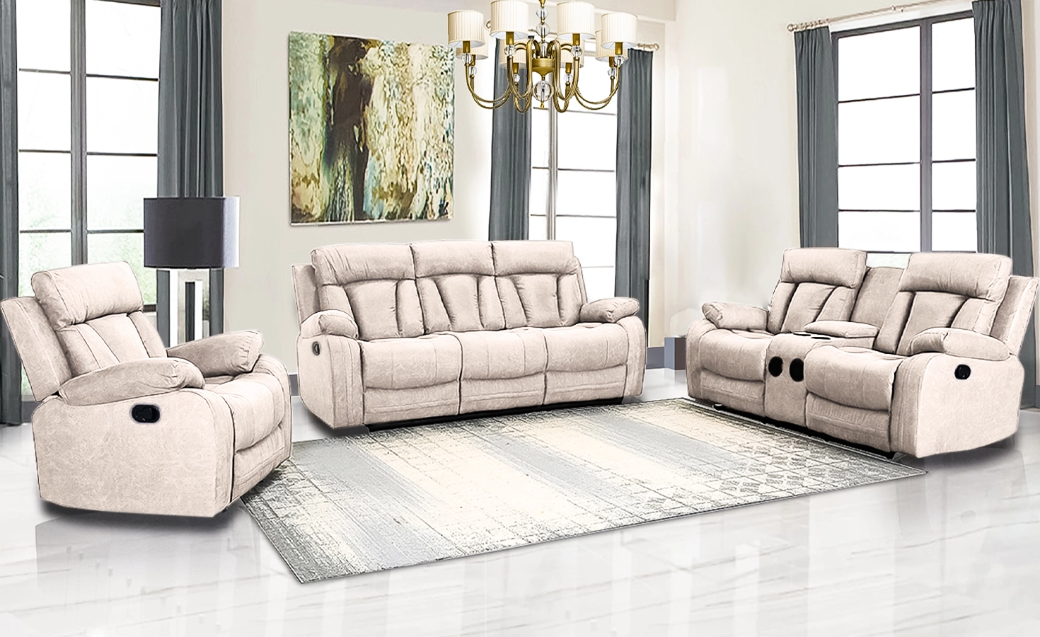 VIRGO PLUS 6 SEATER RECLINER SOFA SET- CREAM