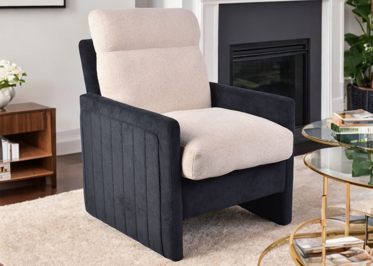 WINDSOR ACCENT CHAIR (90122)-BLUE & BEIGE