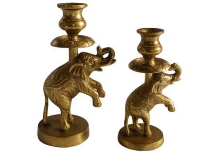 2 PC SET ALUMINIUM RAW OLD BRONZE ELEPHANT CANDLE HOLDER (STH-343-L/STH-343-S)