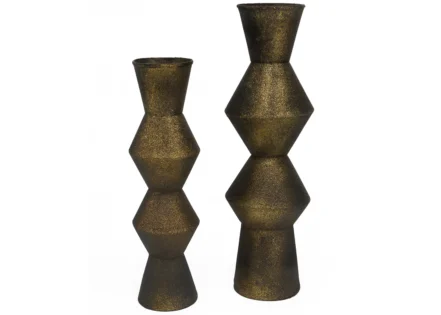 2 PC SET IRON BLACK VELVET WITH GOLD LEAF VASE (AAA-627-L/AAA-627-S)