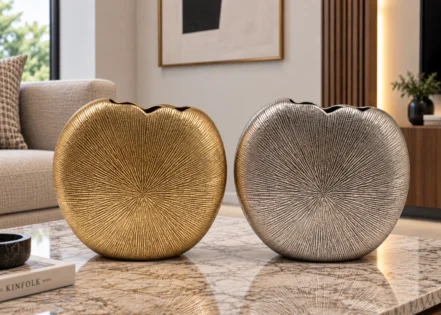 2 PC SET ROUND FLOWER VASE (OSR190)-GOLD & NICKEL