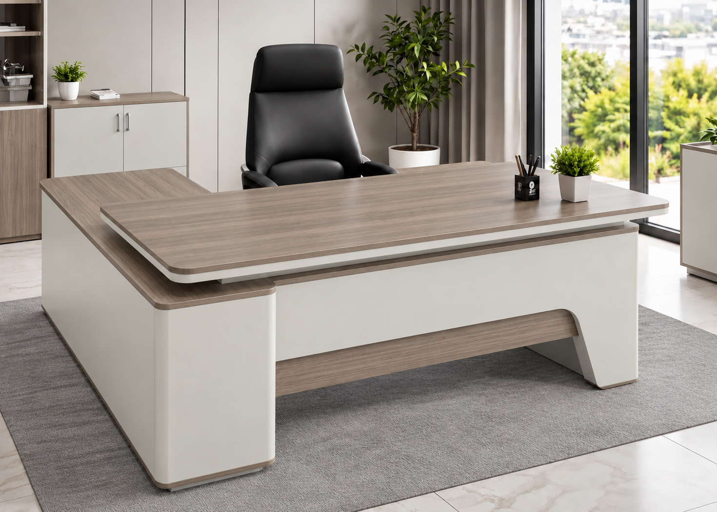 2M EXECUTIVE OFFICE DESK (51NHS019)-ROYAL TEAK/SEAGULL GREY