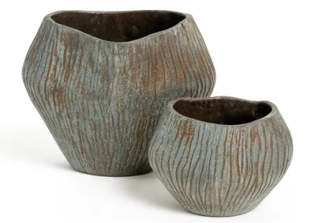 2 PC SET ALUMINIUM RAW PATINA FINISH VASE (STH-79-L/STH-79-S)