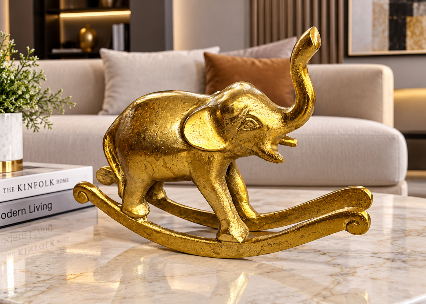 ALUMINIUM RAW COTTON GOLD ROCKING ELEPHANT (STH-719-L)