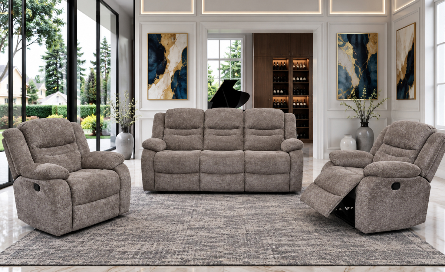 BALI 5 SEATER RECLINER SOFA (3+1+1)-CAMEL