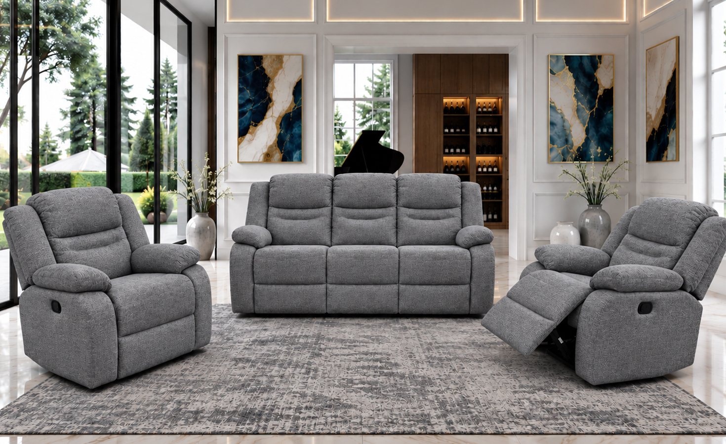 BALI 5 SEATER RECLINER SOFA (3+1+1)-GREY