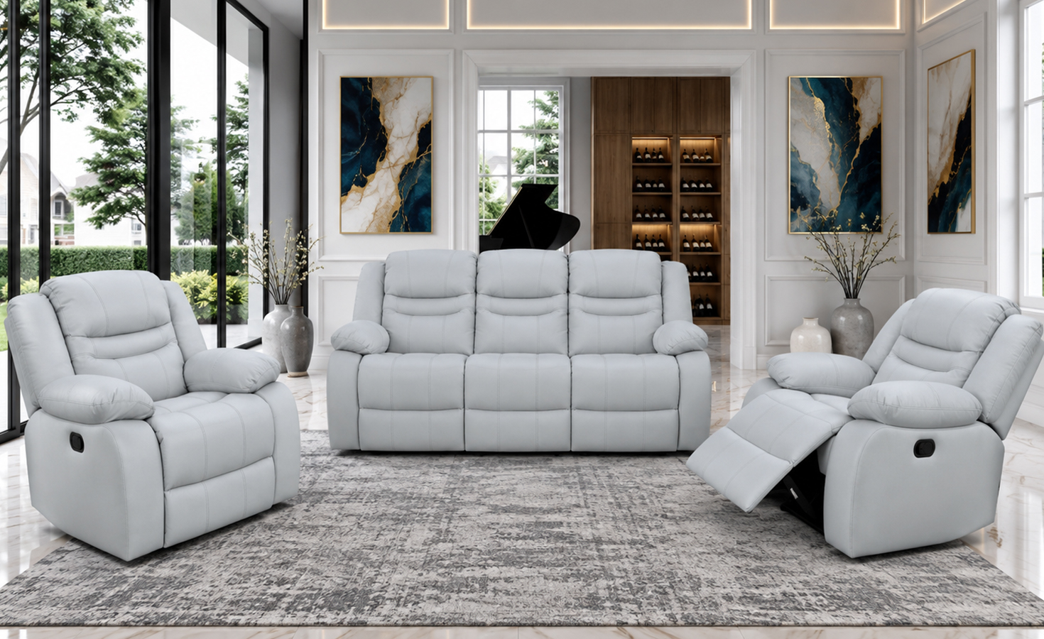 BALI 5 SEATER RECLINER SOFA (3+1+1)-LIGHT GREY