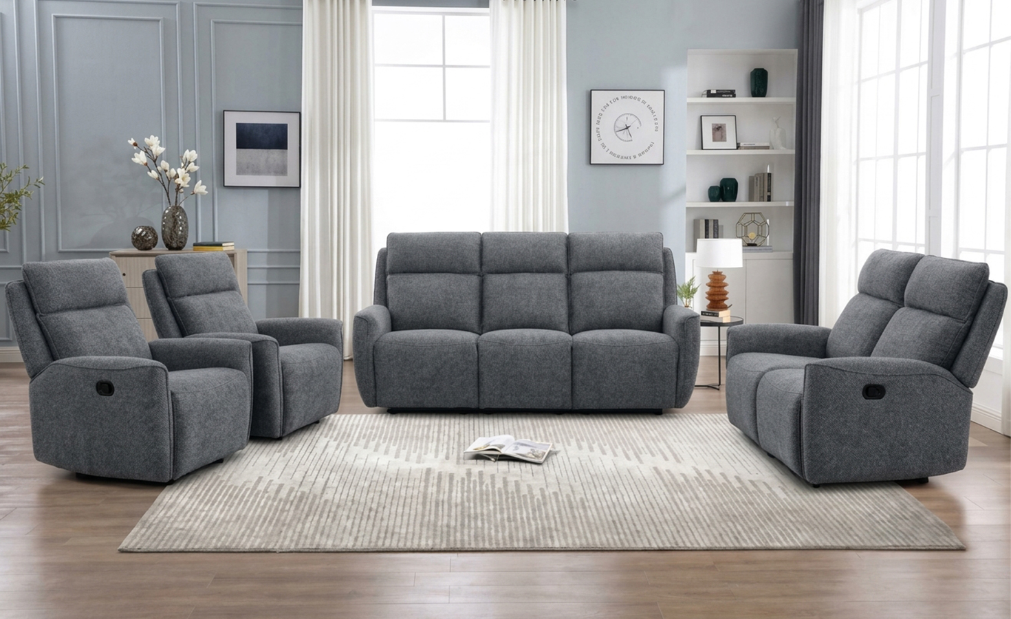 APOLO 7 SEATER RECLINER SOFA - DARK BLUE