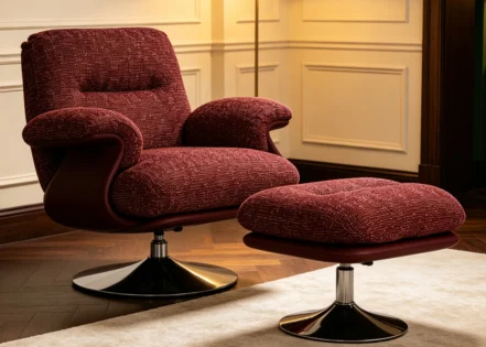 ELDA SWIVEL LOUNGE CHAIR & OTTOMAN SET - RED