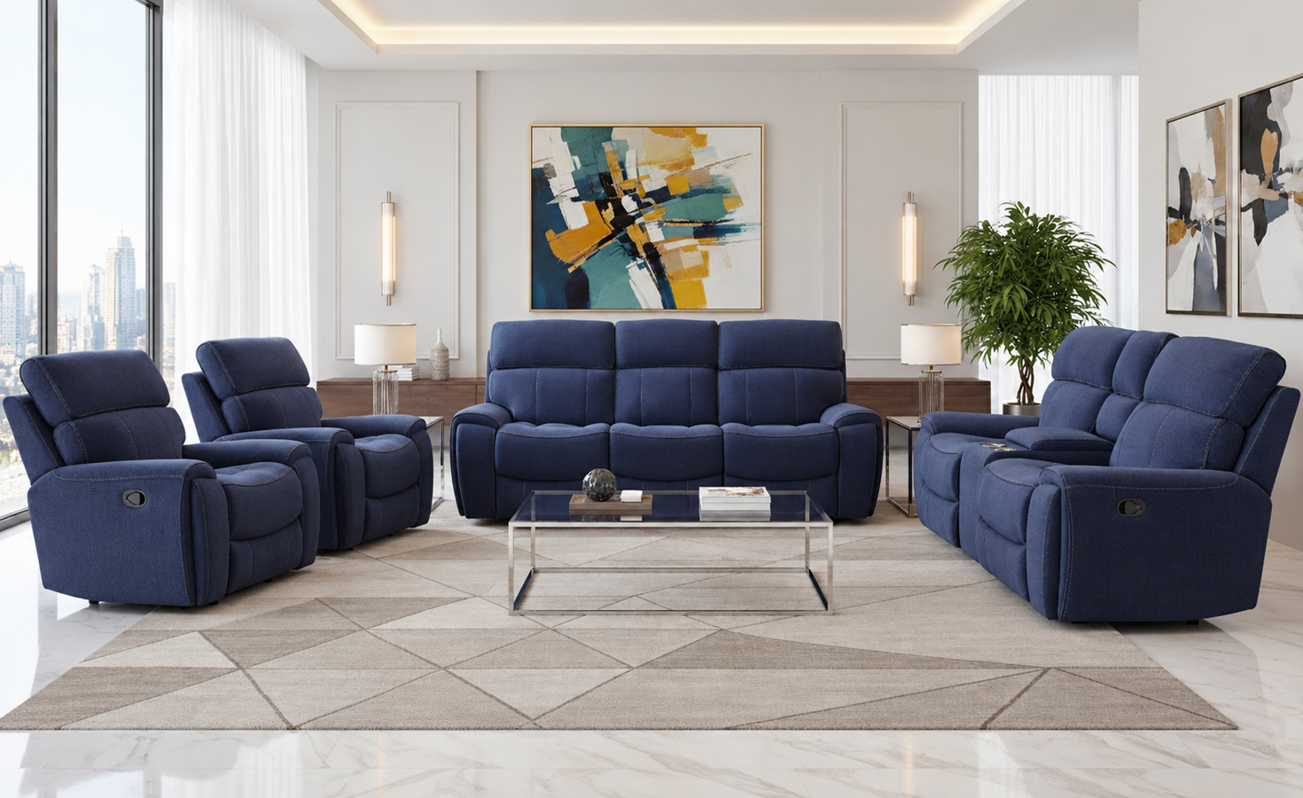 MARINA 7 SEATER RECLINER SOFA SET-NAVY