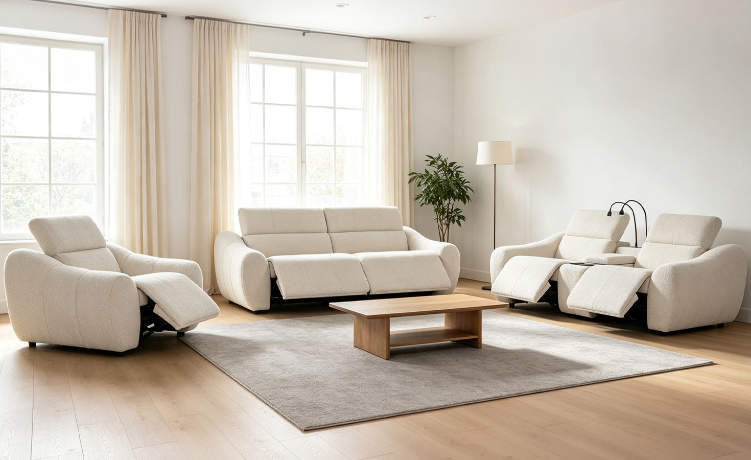 NATUZI 6 SEATER RECLINER SOFA – BEIGE