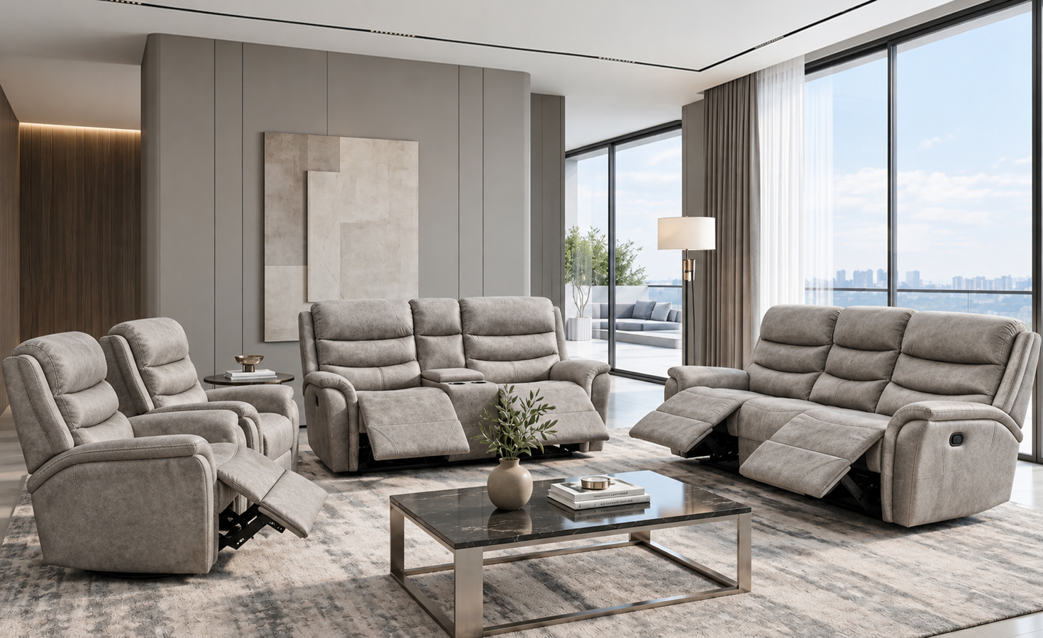 SADEC 7 SEATER RECLINER SOFA - MUSHROOM